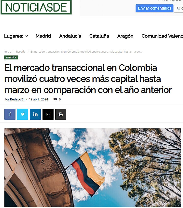El mercado transaccional en Colombia moviliz cuatro veces ms capital hasta marzo en comparacin con el ao anterior